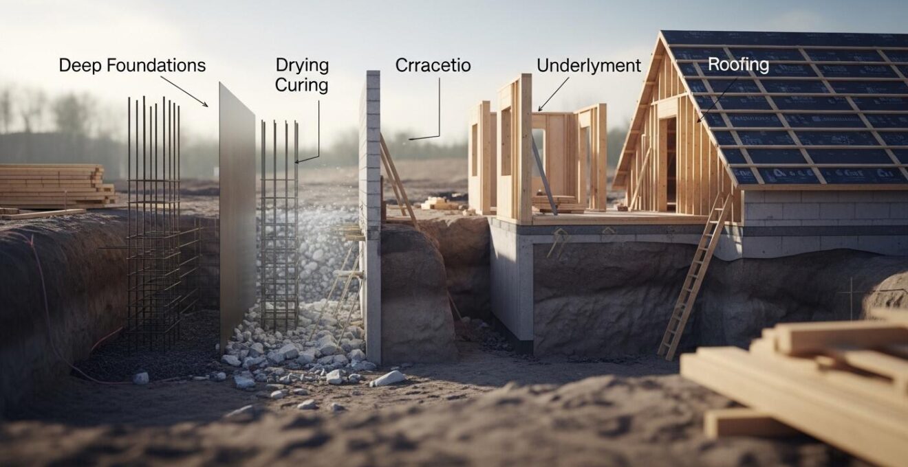 Schéma illustrant la chronologie rigoureuse des étapes du gros œuvre sur un chantier de construction au Québec