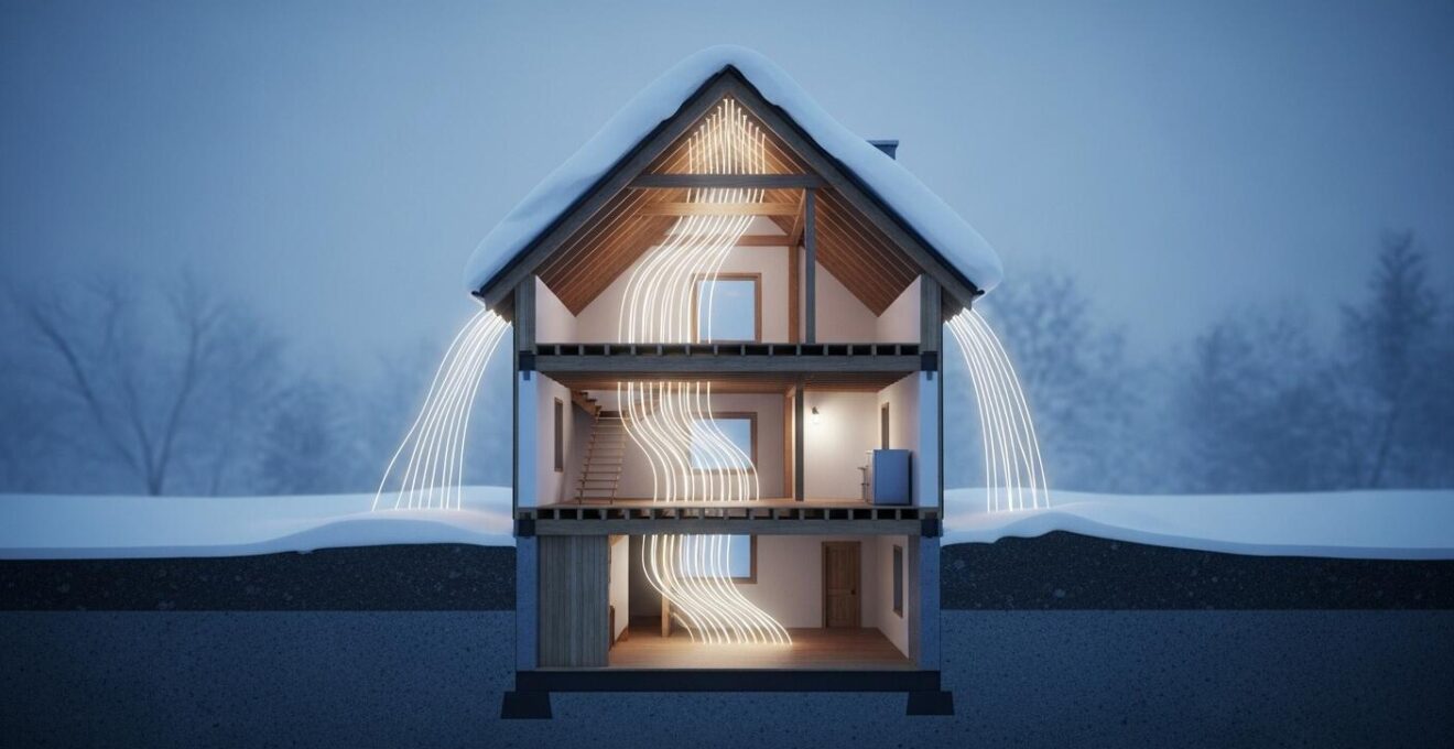 Visualisation du parcours des charges structurelles dans une maison typique du Québec, depuis la toiture jusqu'aux fondations.