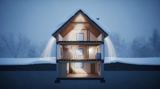 Visualisation du parcours des charges structurelles dans une maison typique du Québec, depuis la toiture jusqu'aux fondations.