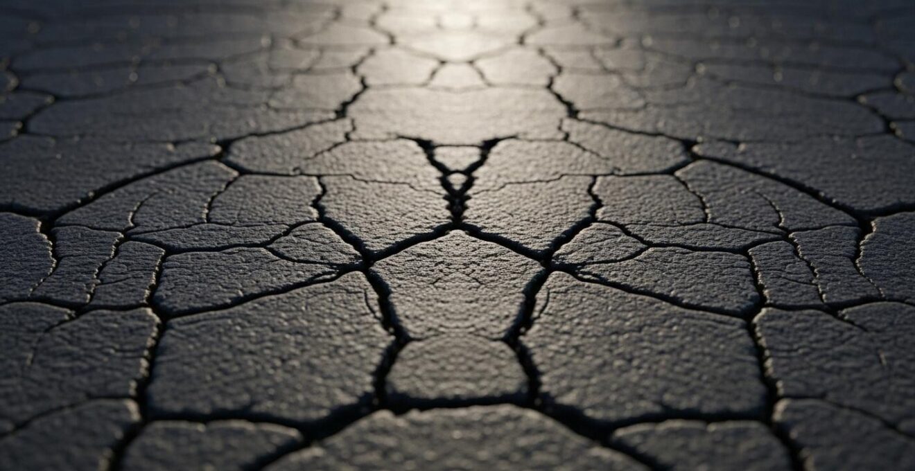 Illustration macro montrant micro-fissures dues au gel-dégel sur une surface de béton