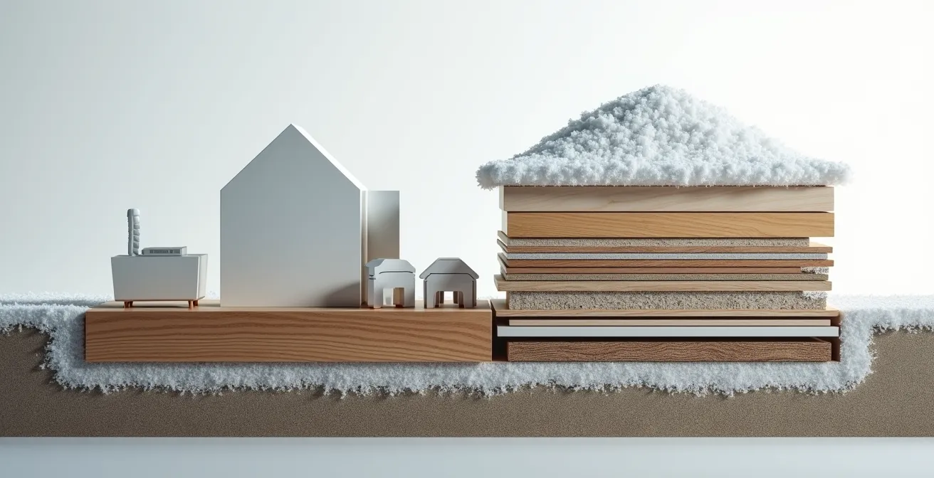 Vue schématique des différentes charges s'exerçant sur les fondations d'une maison québécoise en hiver