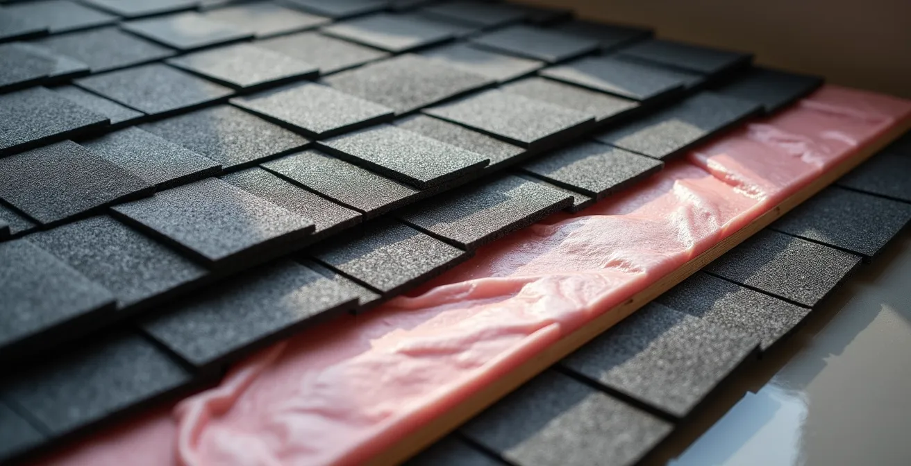 Schéma technique montrant la position de l'écran sous-toiture et du pare-vapeur dans une toiture québécoise