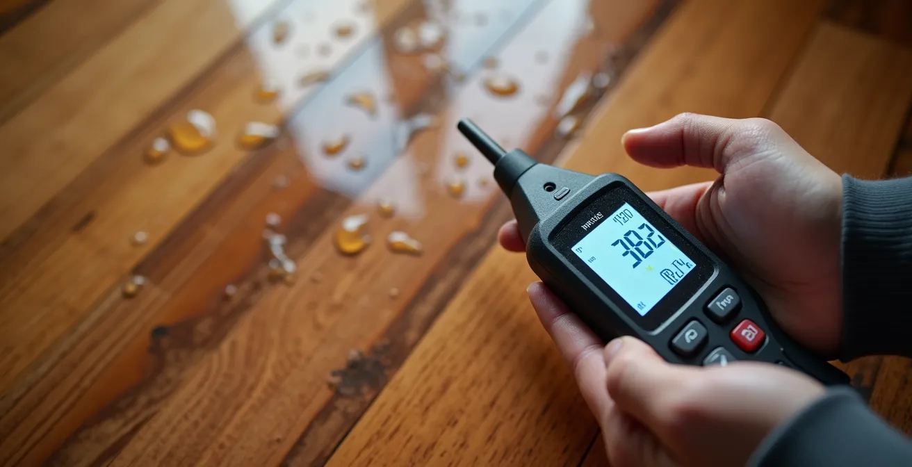 Propriétaire documentant méthodiquement les dommages d'eau avec appareil photo et carnet