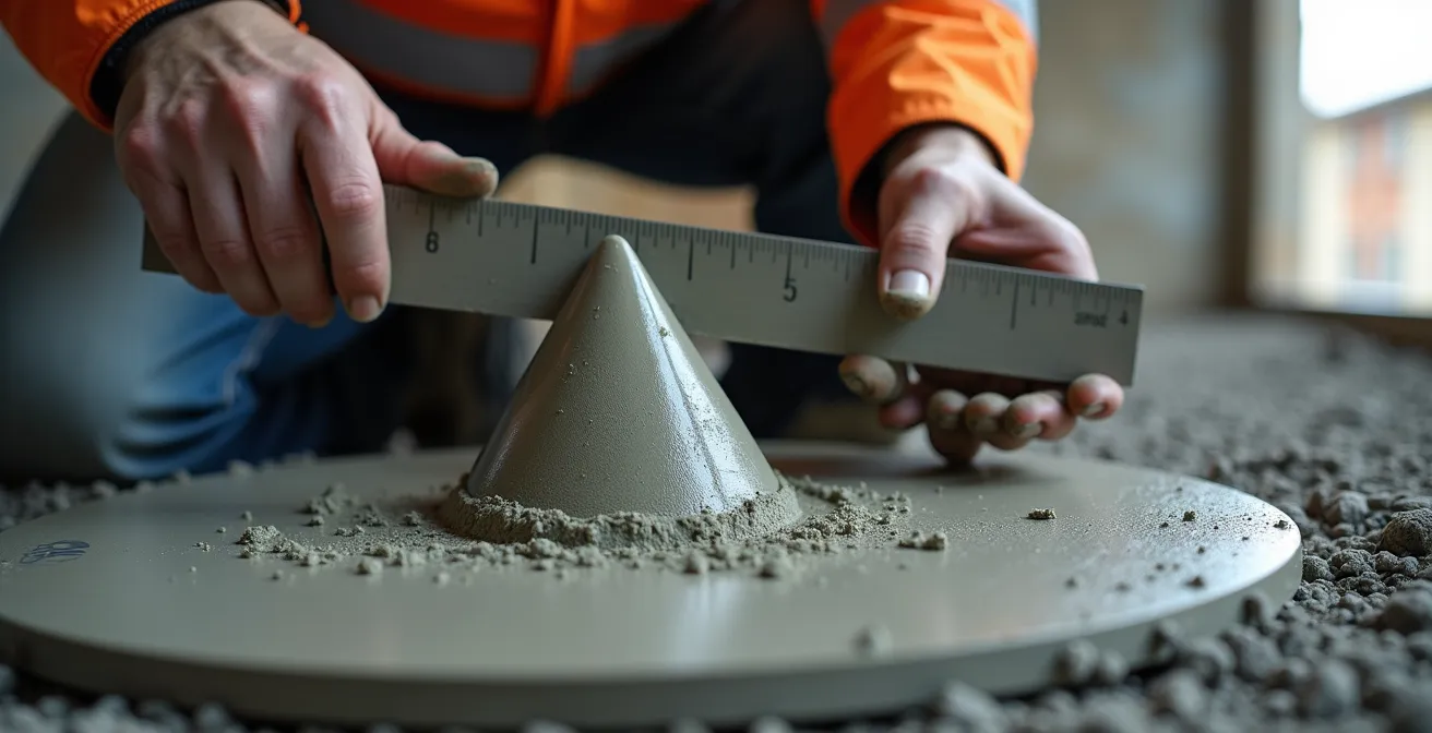 Test d'affaissement du béton avec cône d'Abrams sur chantier québécois