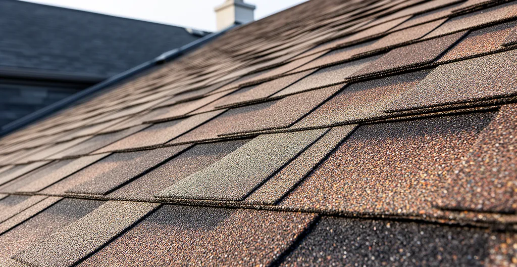 Texture de bardeaux architecturaux installés sur toiture en pente québécoise