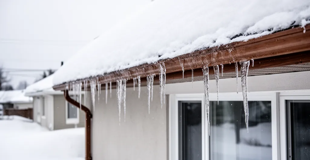 Maison québécoise en hiver avec accumulation de neige sur le toit à Terrebonne
